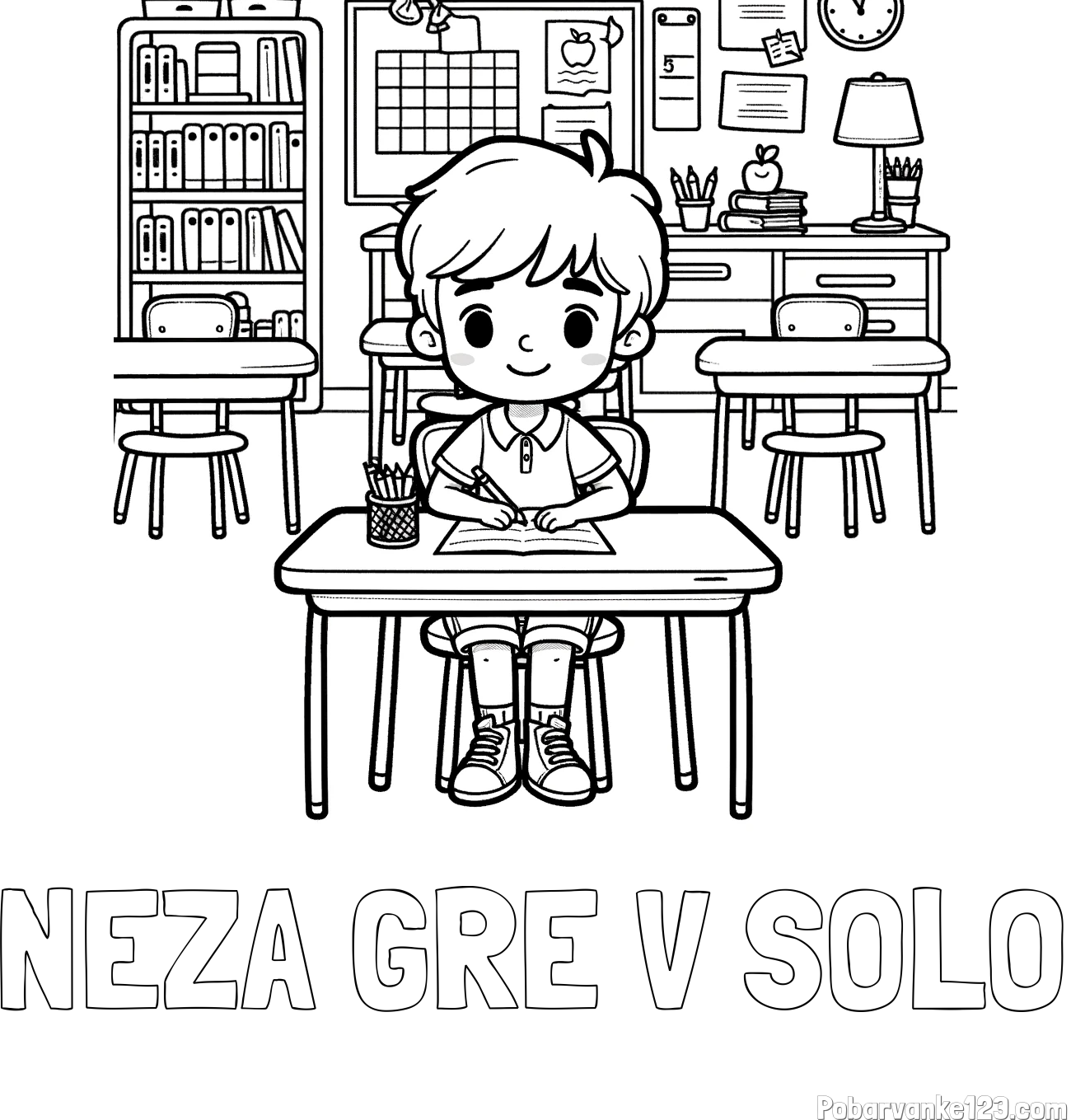 Pobarvanka imena NEŽA GRE V ŠOLO in pobarvanka učenca v učilnici