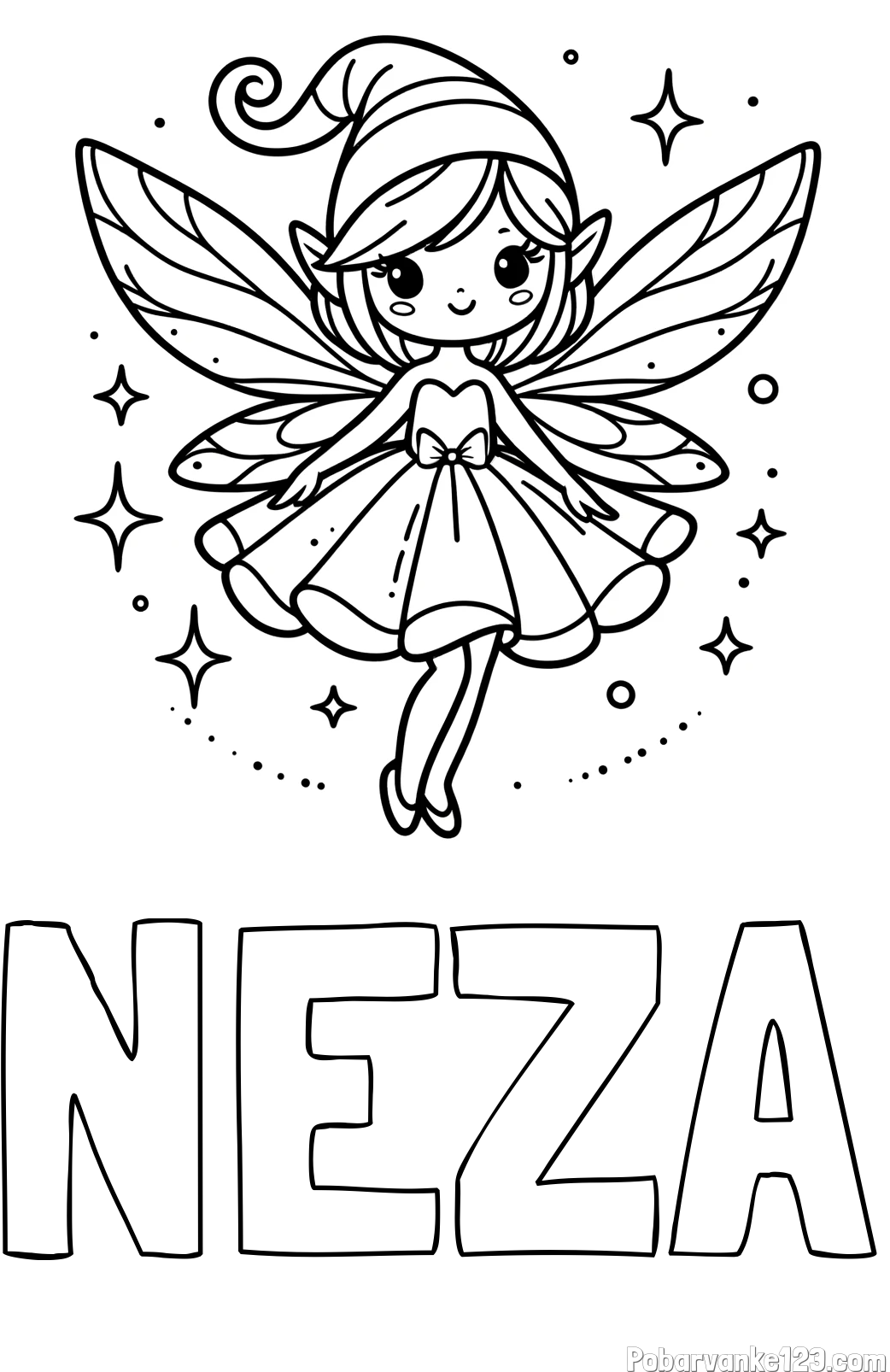 Pobarvanka imena NEŽA in otroška pobarvanka čudovite vile