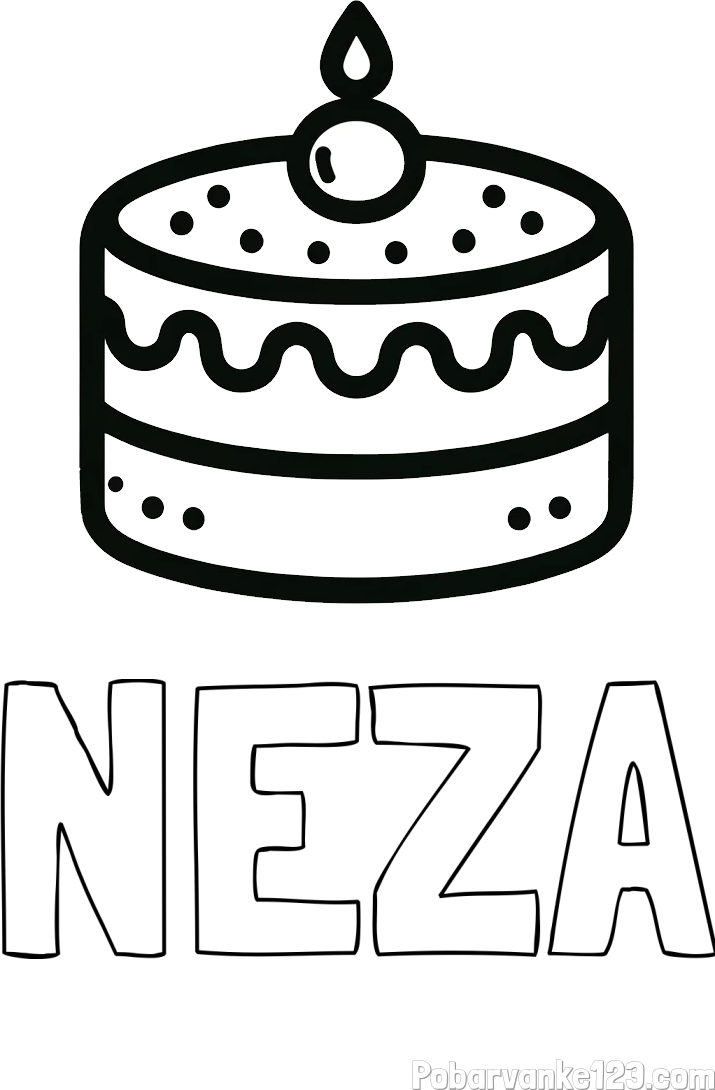 Pobarvanka imena NEŽA in otroška pobarvanka majhne torte