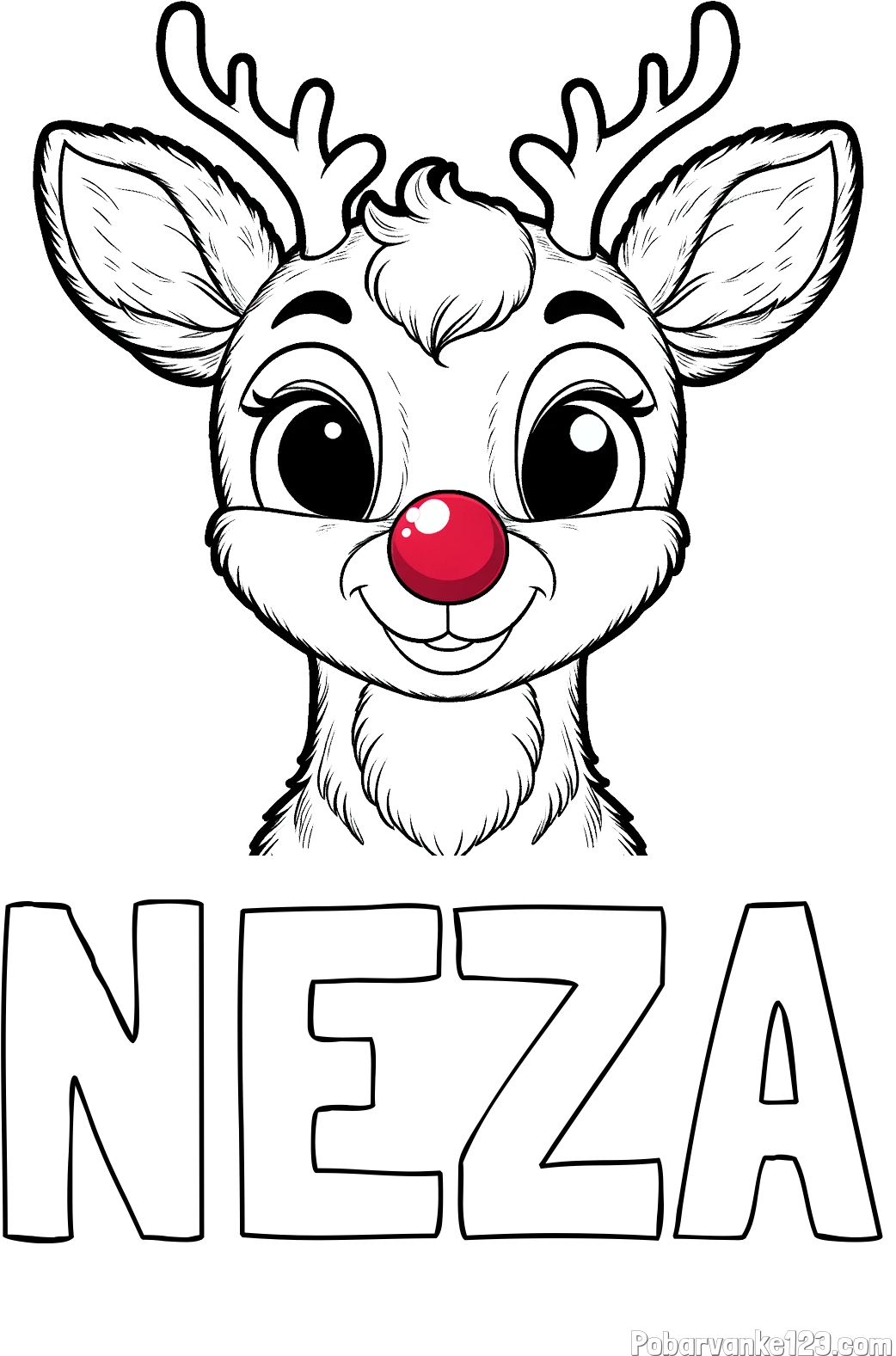 Pobarvanka imena NEŽA in otroška pobarvanka simpatičnega jelenčka Rudolfa