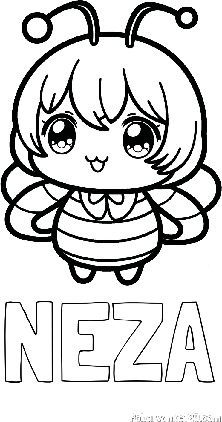 Pobarvanka imena NEŽA in pobarvanka čebelice v stilu anime