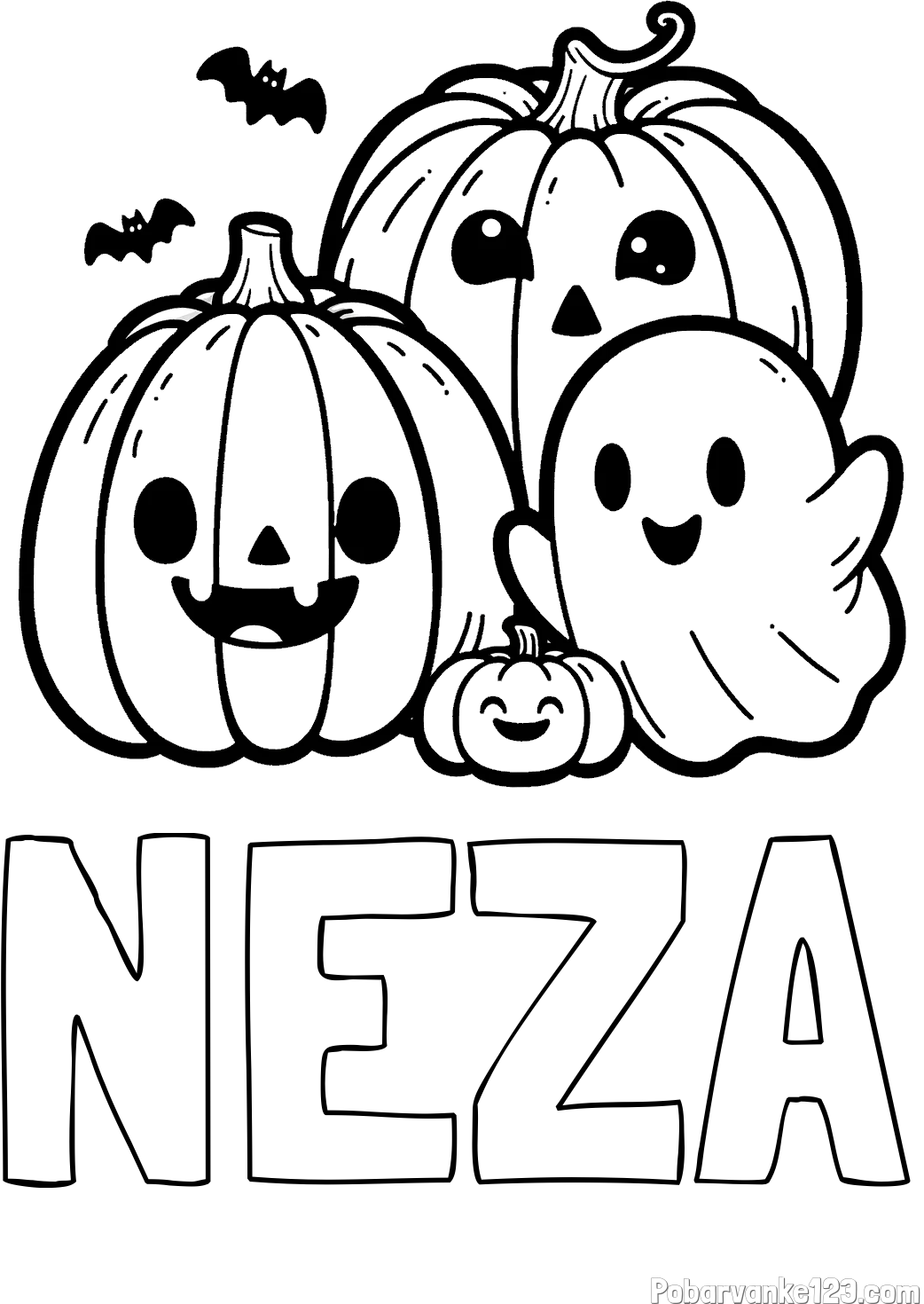 Pobarvanka imena NEŽA in pobarvanka duhca in buč za noč čarovnic