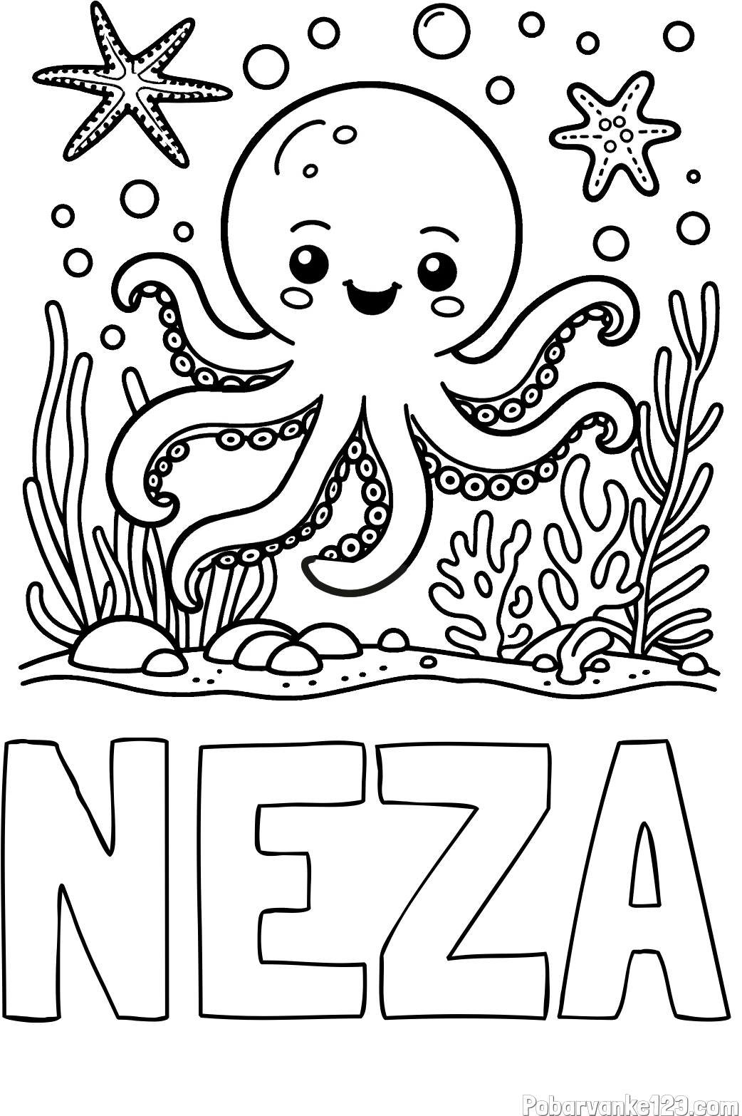 Pobarvanka imena NEŽA in pobarvanka hobotnice