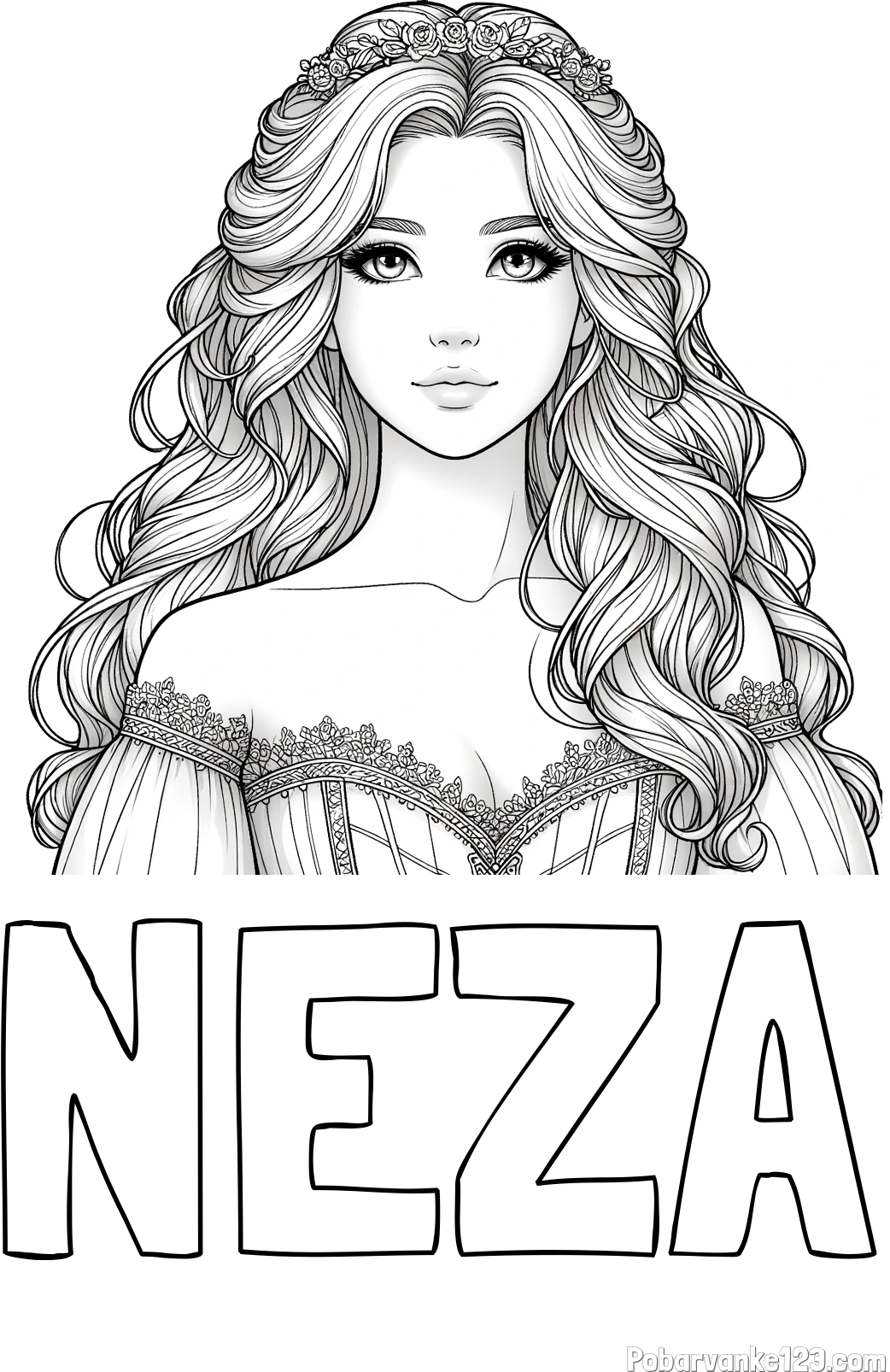 Pobarvanka imena NEŽA in pobarvanka lepe princese
