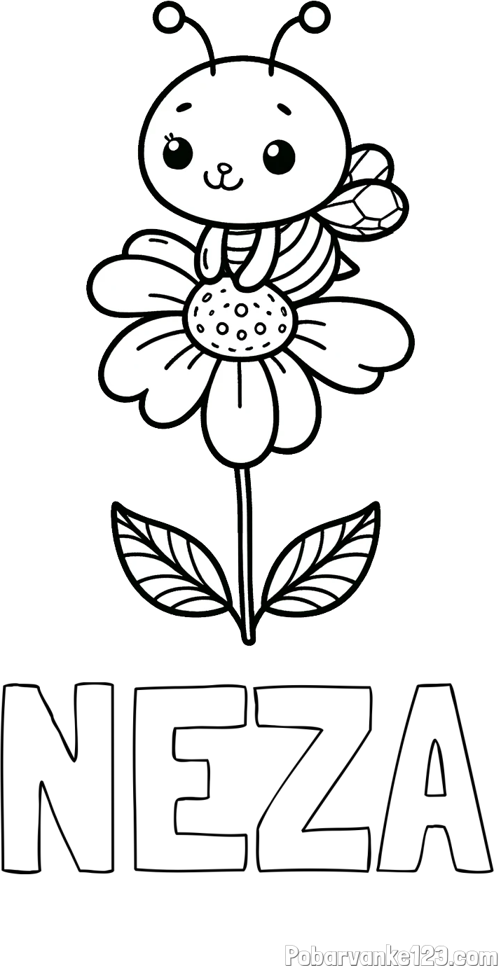 Pobarvanka imena NEŽA in pobarvanka ljubke čebelice na roži