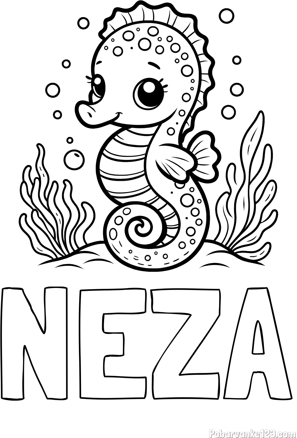Pobarvanka imena NEŽA in pobarvanka morskega konjička