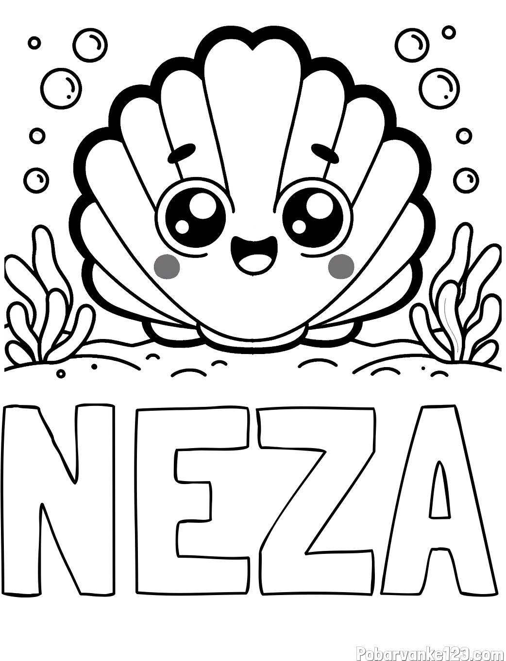 Pobarvanka imena NEŽA in pobarvanka nasmejane školjke