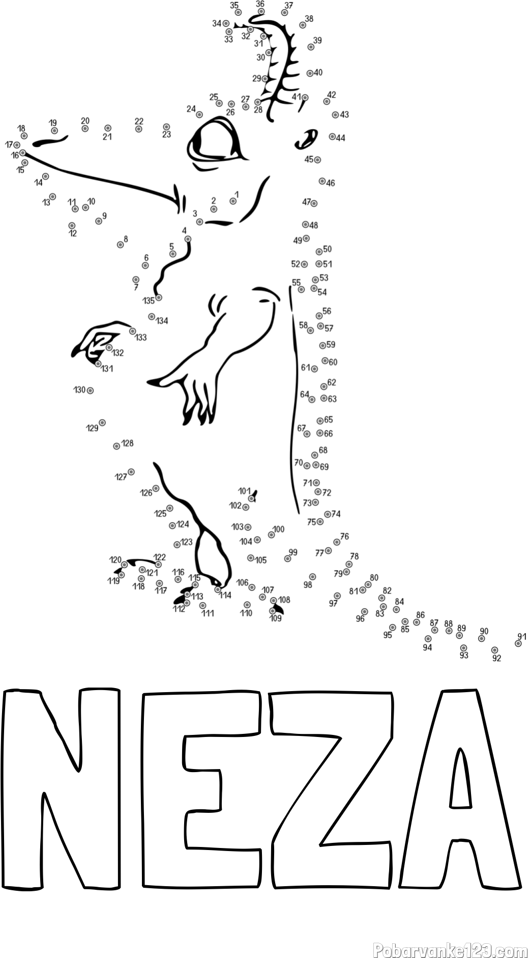 Pobarvanka imena NEŽA in pobarvanka pošasti - poveži številke