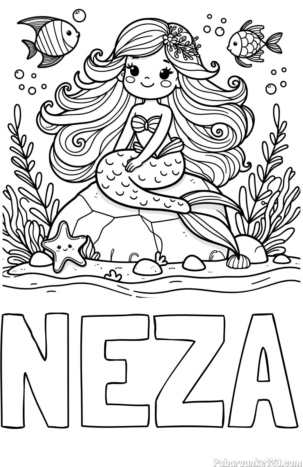 Pobarvanka imena NEŽA in pobarvanka prikupne male morske deklice