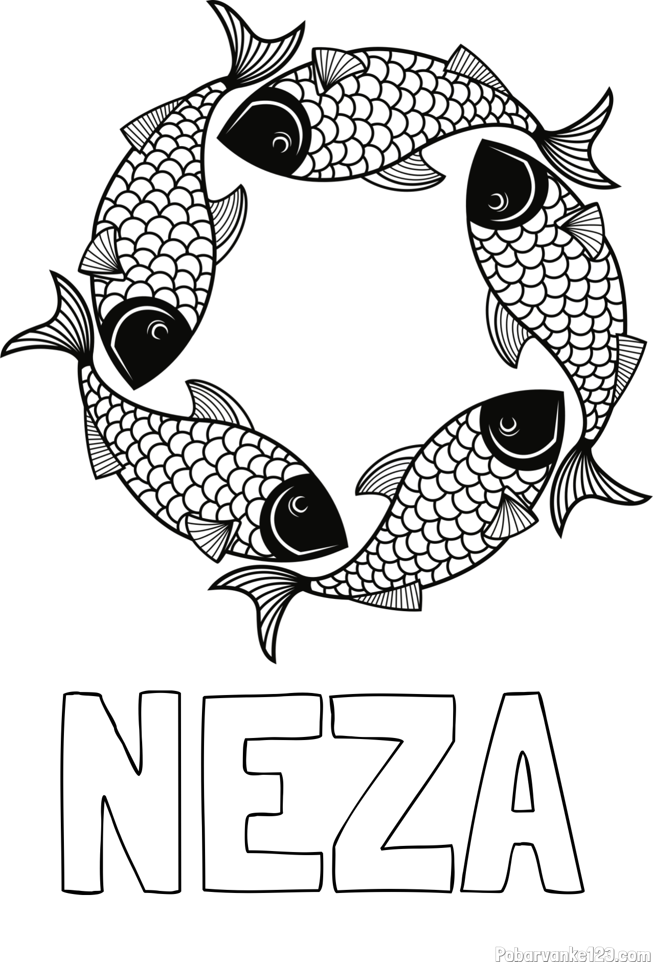 Pobarvanka imena NEZA in pobarvanka rib - mandale