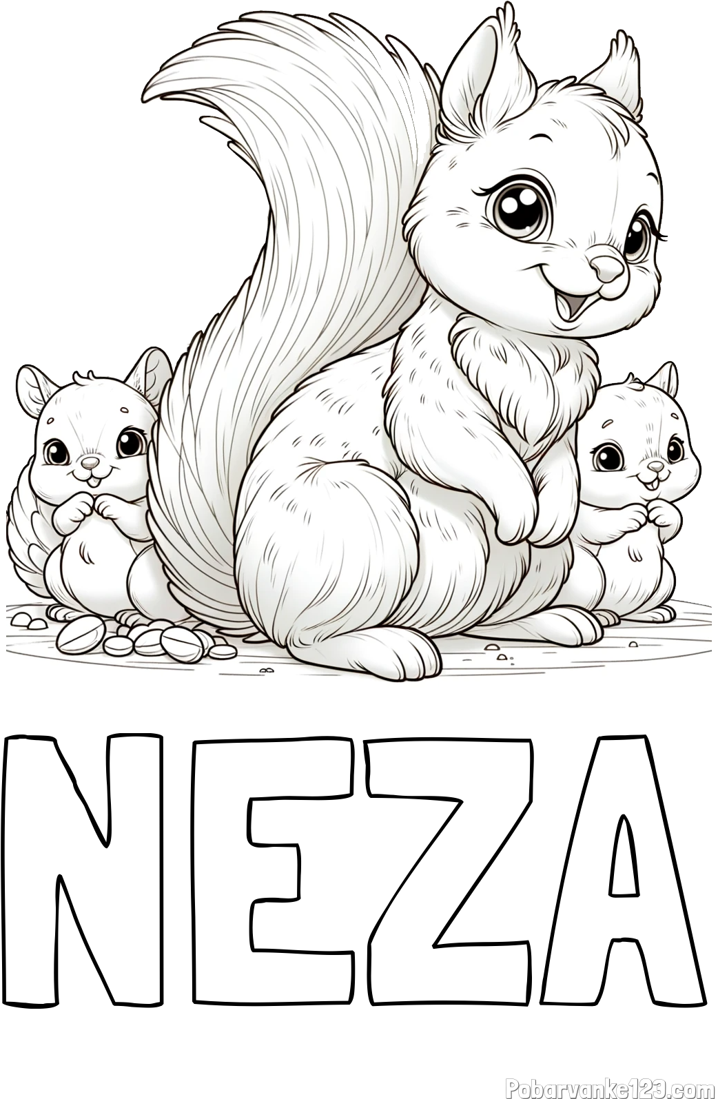 Pobarvanka imena NEŽA in pobarvanka veveričje družine