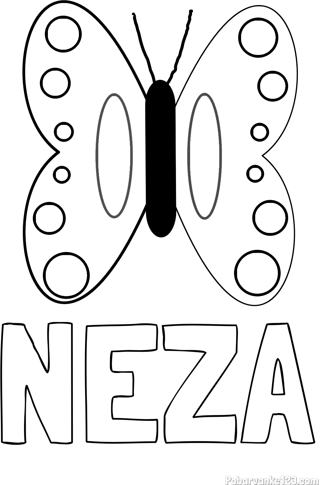 Pobarvanka imena NEŽA in preprosta otroška pobarvanka metuljčka