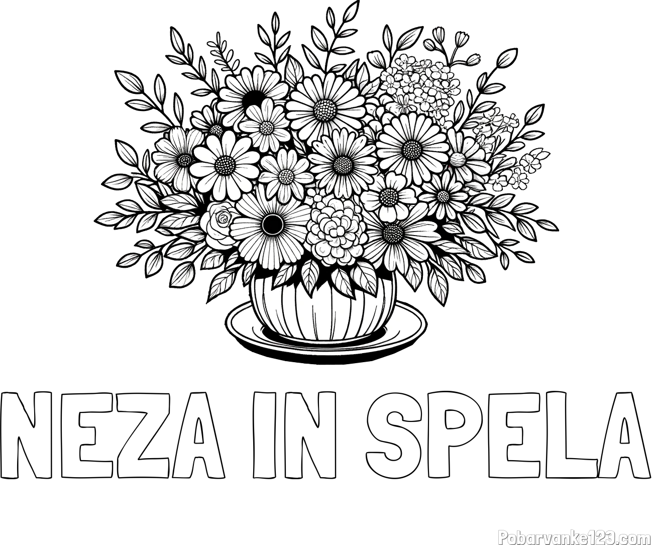 Pobarvanka imena NEŽA IN ŠPELA in pobarvanka velikega šopka rož