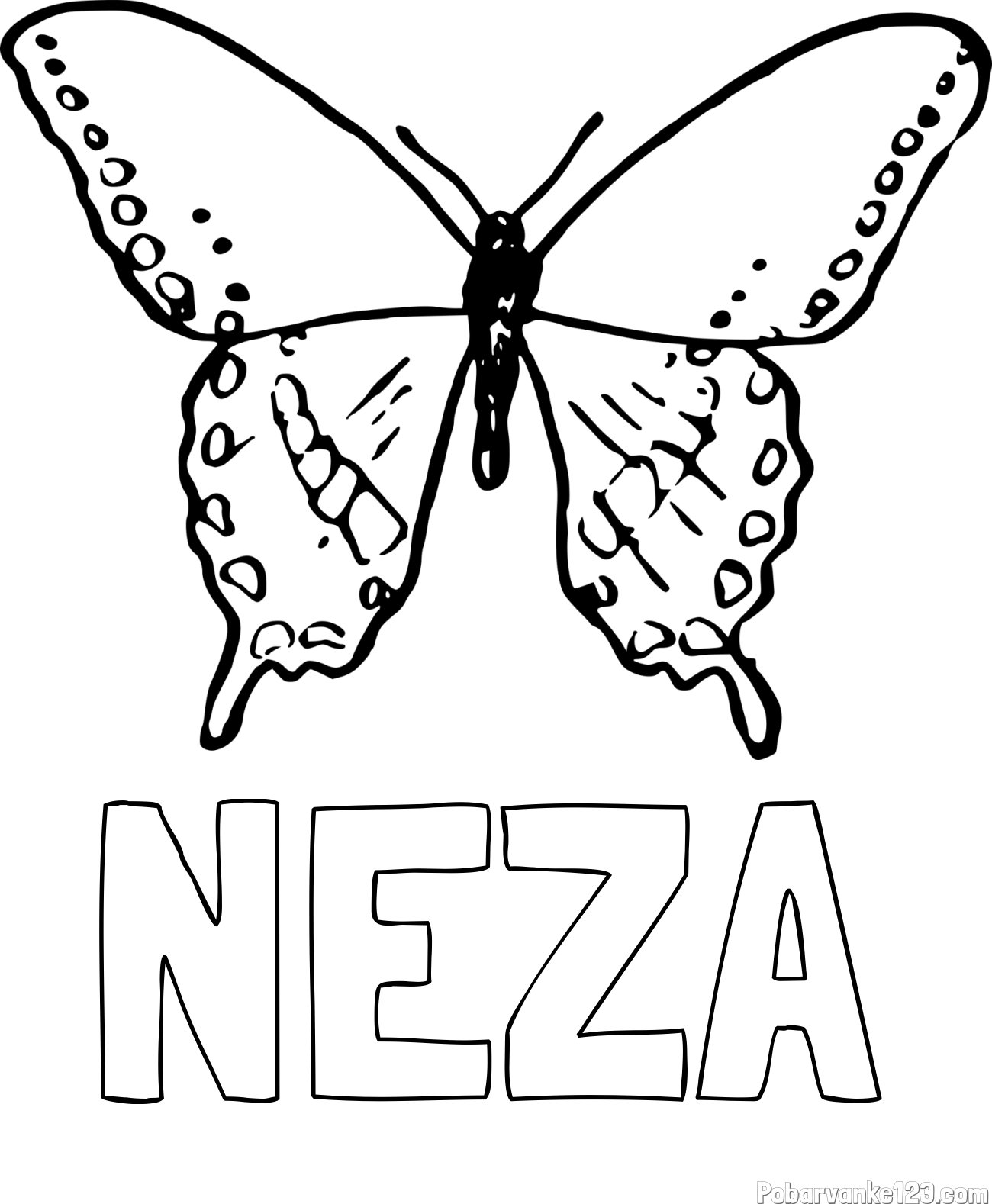 Pobarvanka imena NEŽA in starejša in preprosta pobarvanka metulja