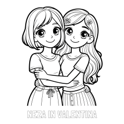 Online izdelana pobarvanka - Pobarvanka imena NEŽA IN VALENTINA in pobarvanka ljubkih prijateljic