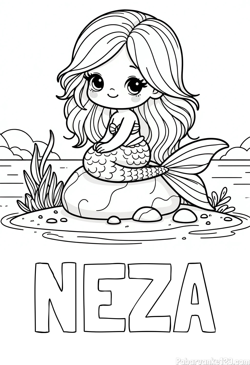 Pobarvanka imena NEŽA ter morske deklice