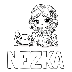 Online izdelana pobarvanka - Pobarvanka imena NEŽKA in pobarvanka ljubke morske deklice in veselega raka