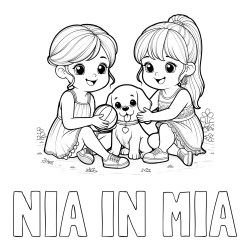 Online izdelana pobarvanka - Pobarvanka imena NIA IN MIA in pobarvanka prijateljic s kužkom