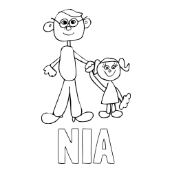 Pobarvanka imena NIA in otroška pobarvanka očeta in hčerke