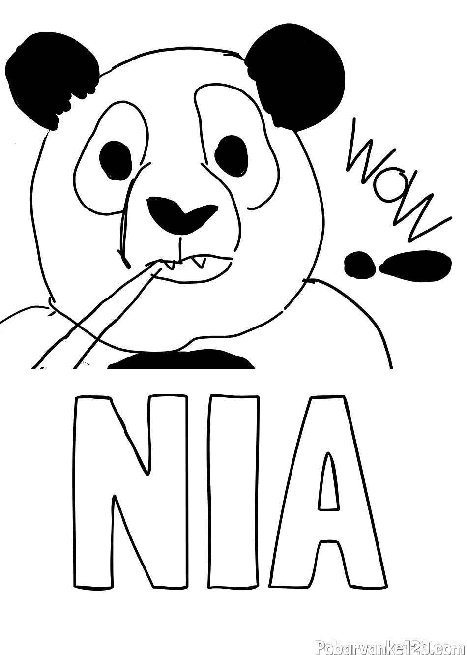 Pobarvanka imena NIA in pobarvanka “Prestrašena panda”