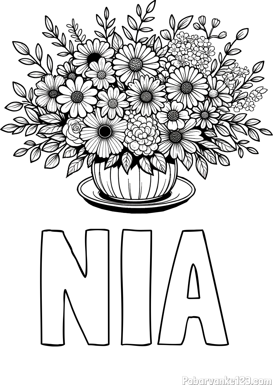 Pobarvanka imena NIA in pobarvanka velikega šopka rož