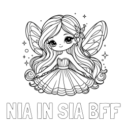 Online izdelana pobarvanka - Pobarvanka imena NIA IN SIA BFF in pobarvanka ljubke in nasmejane čarobne vile