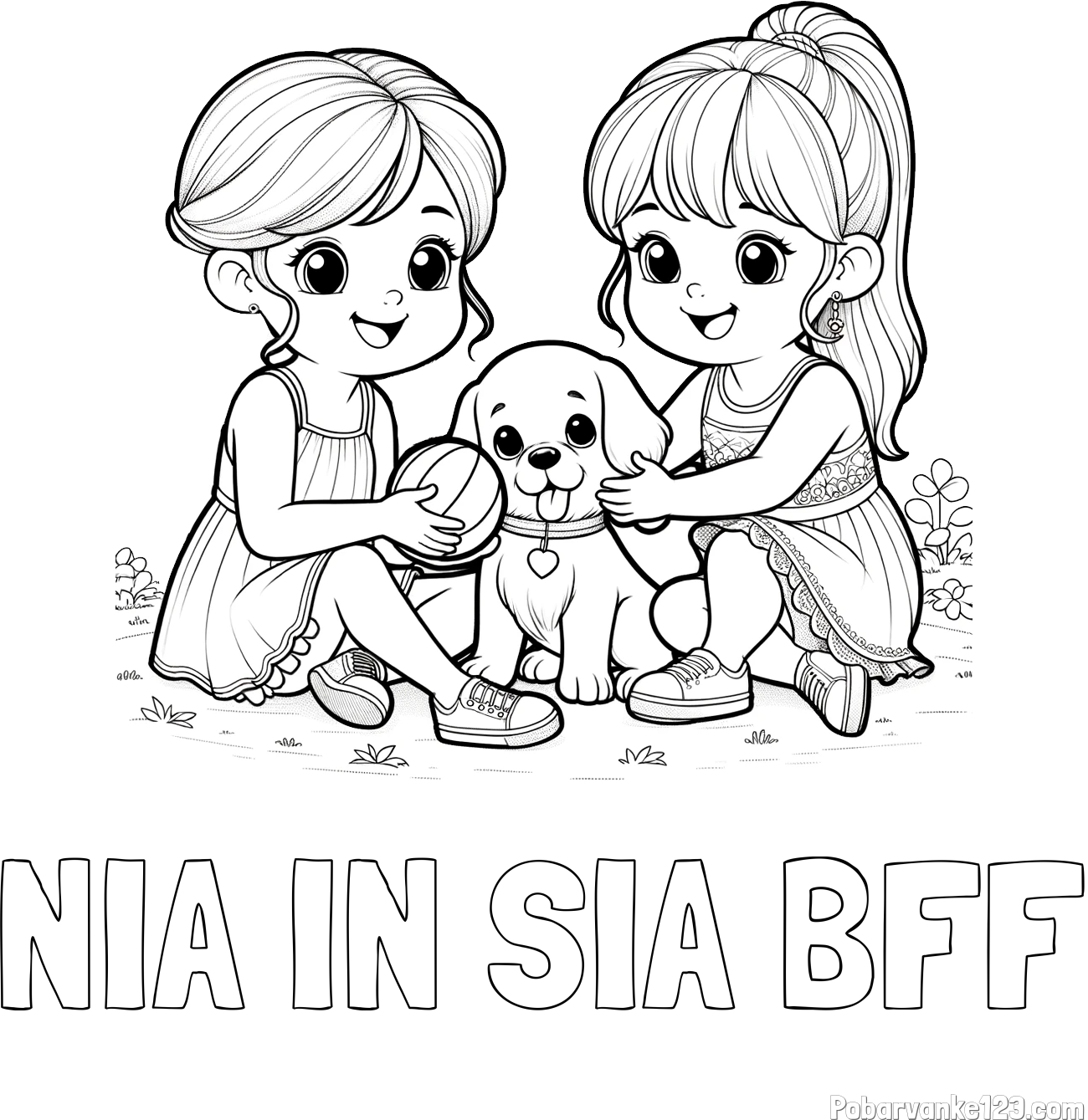 Pobarvanka imena NIA IN SIA BFF in pobarvanka prijateljic s kužkom