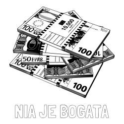 Online izdelana pobarvanka - Pobarvanka imena NIA JE BOGATA in pobarvanka evrskih bankovcev