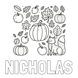 Online izdelana pobarvanka - Pobarvanka imena NICHOLAS in pobarvanka z motivom jeseni