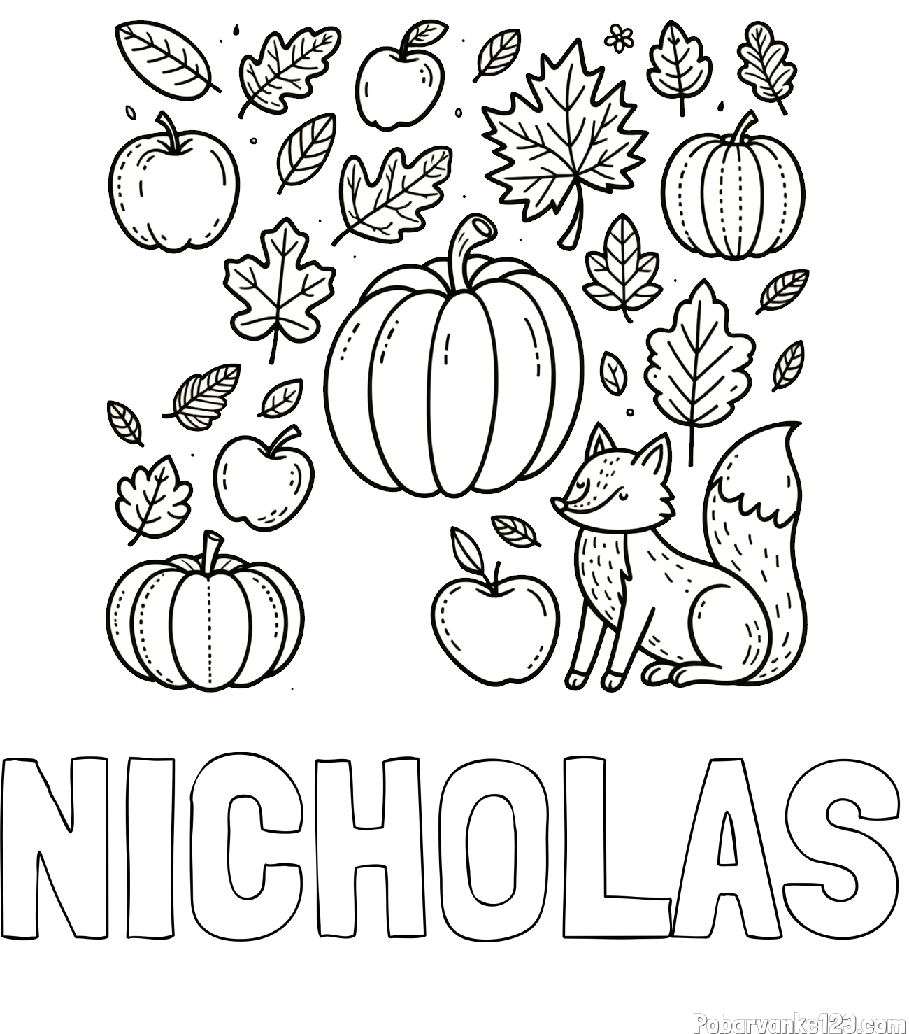 Pobarvanka imena NICHOLAS in pobarvanka z motivom jeseni