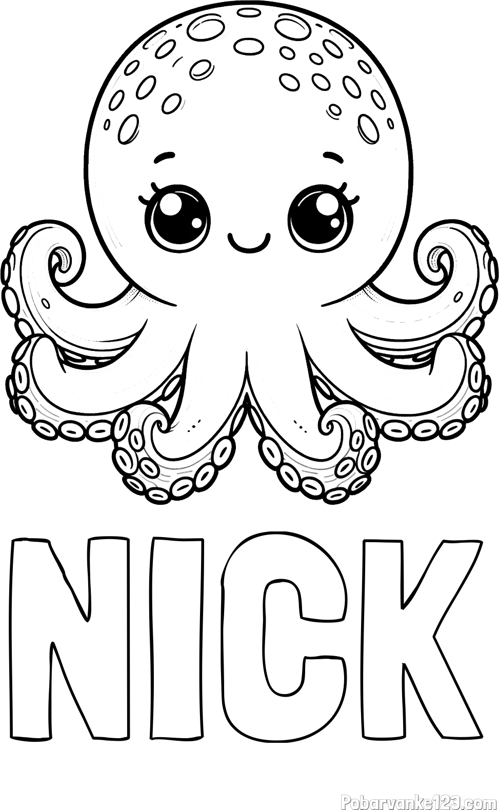 Pobarvanka imena NICK in otroška pobarvanka ljubke hobotnice