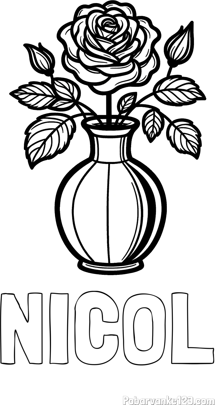 Pobarvanka imena NICOL in pobarvanka čudovite vrtnice v vazi