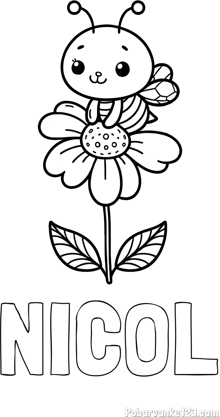 Pobarvanka imena NICOL in pobarvanka ljubke čebelice na roži