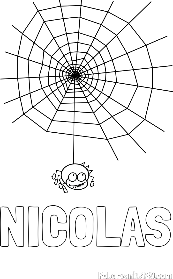 Pobarvanka imena NICOLAS in pobarvanka pajkove mreže ter pajka
