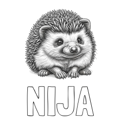 Online izdelana pobarvanka - Pobarvanka imena NIJA in pobarvanka ježa
