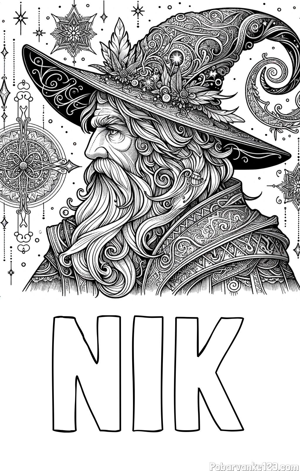 Pobarvanka imena NIK in Čudovita pobarvanka čarovnika
