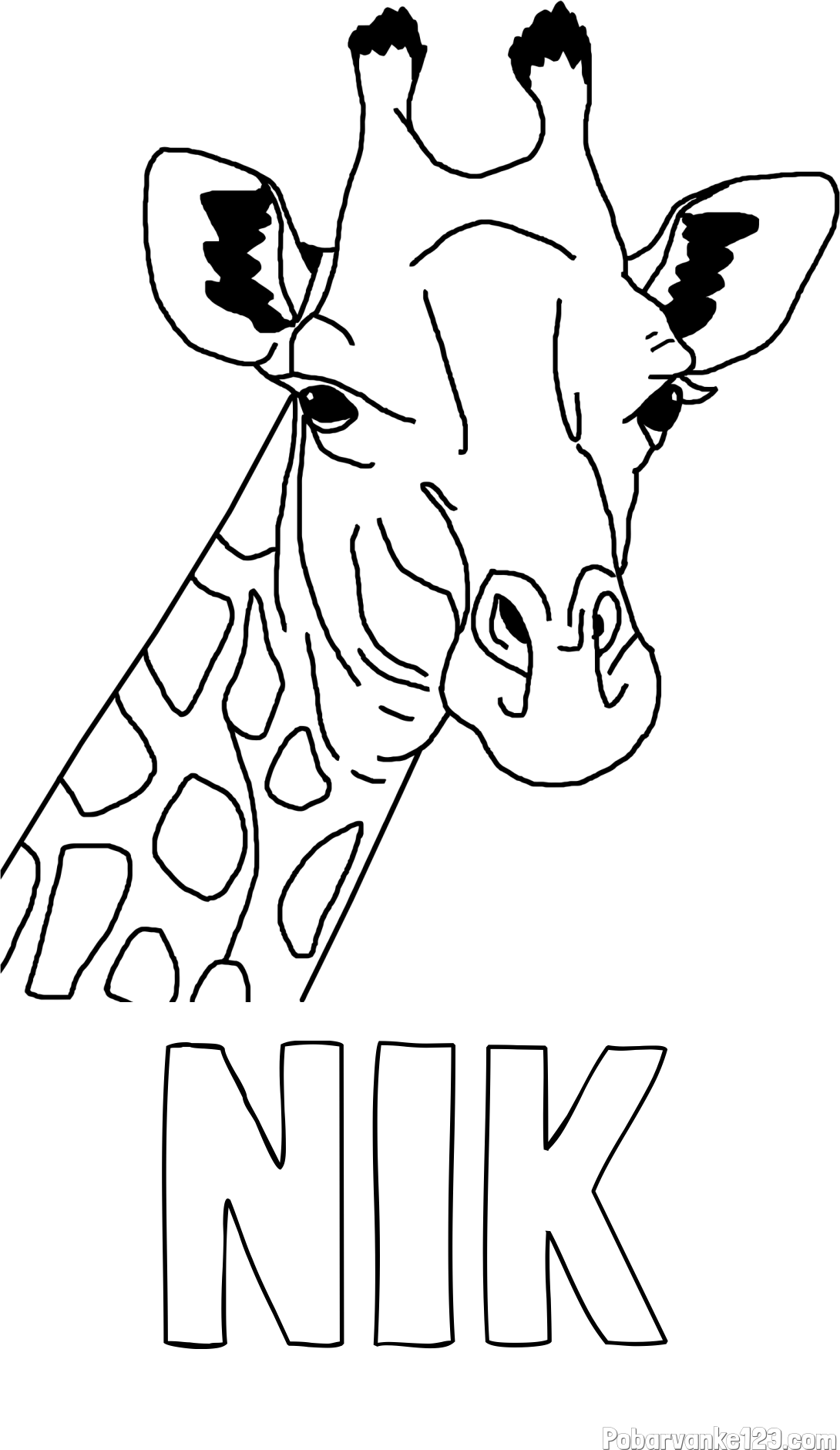 Pobarvanka imena NIK in lepa pobarvanka žirafje glave