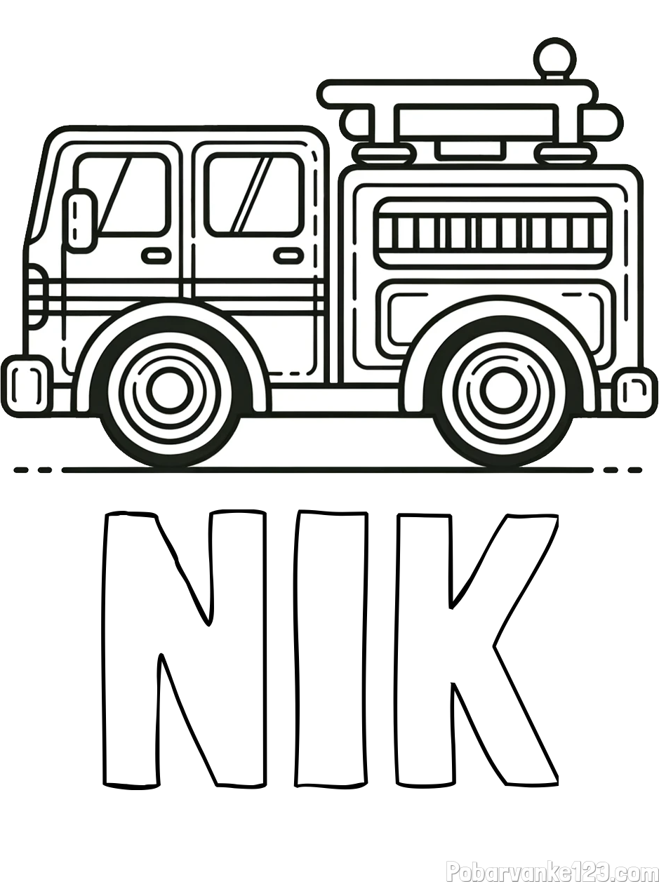 Pobarvanka imena NIK in lepa pobarvnak gasilskega avta