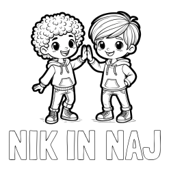 Online izdelana pobarvanka - Pobarvanka imena NIK IN NAJ in pobarvanka dveh nasmejanih prijateljev