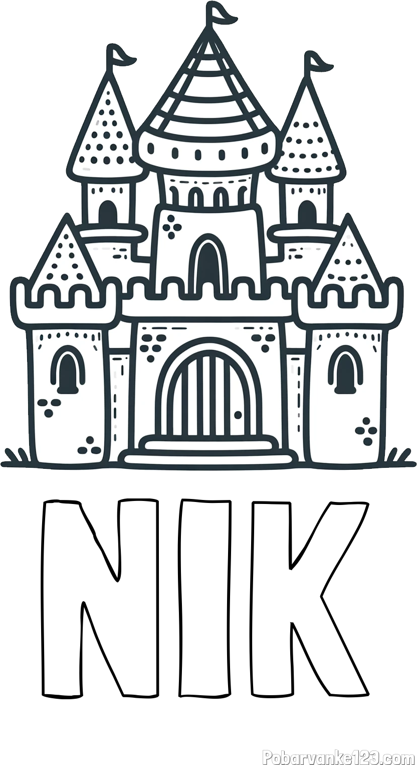 Pobarvanka imena NIK in otroška pobarvanka gradu
