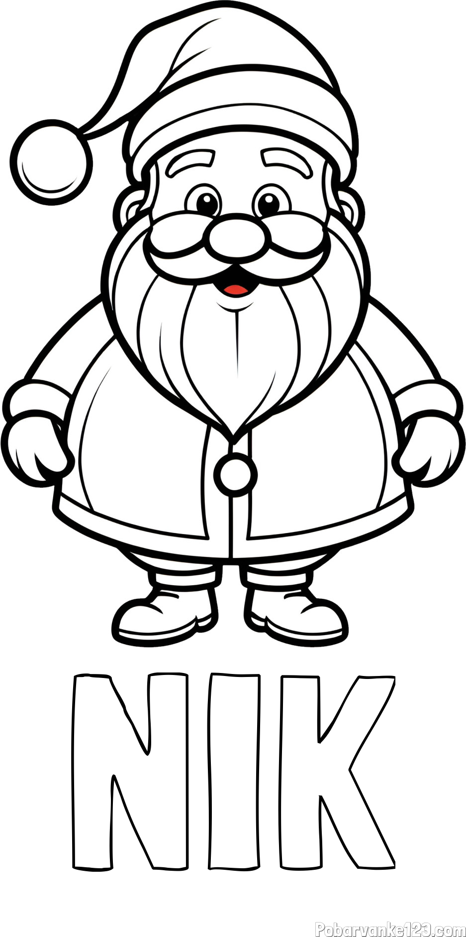 Pobarvanka imena NIK in otroška pobarvanka prikupnega Božička