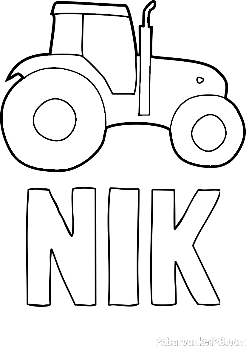 Pobarvanka imena NIK in otroška pobarvanka traktorja