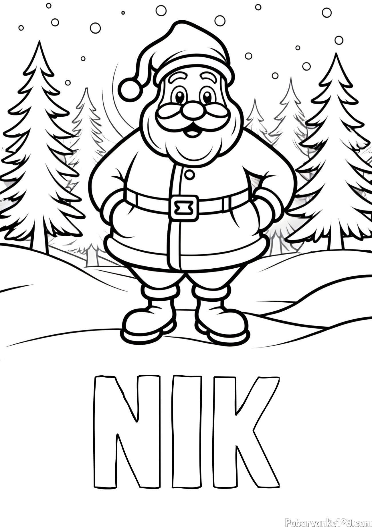 Pobarvanka imena NIK in pobarvanka Božička v gozdu