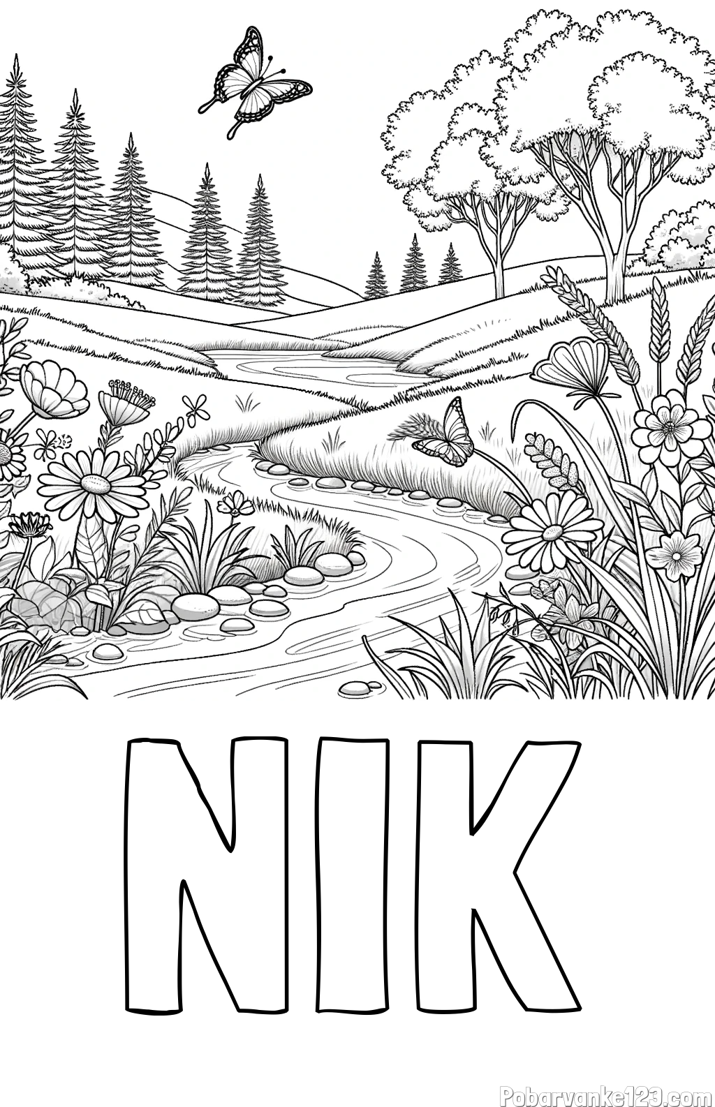 Pobarvanka imena NIK in pobarvanka cvetoče narave