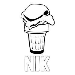 Online izdelana pobarvanka - Pobarvanka imena NIK in pobarvanka kepice sladoleda v kornetu