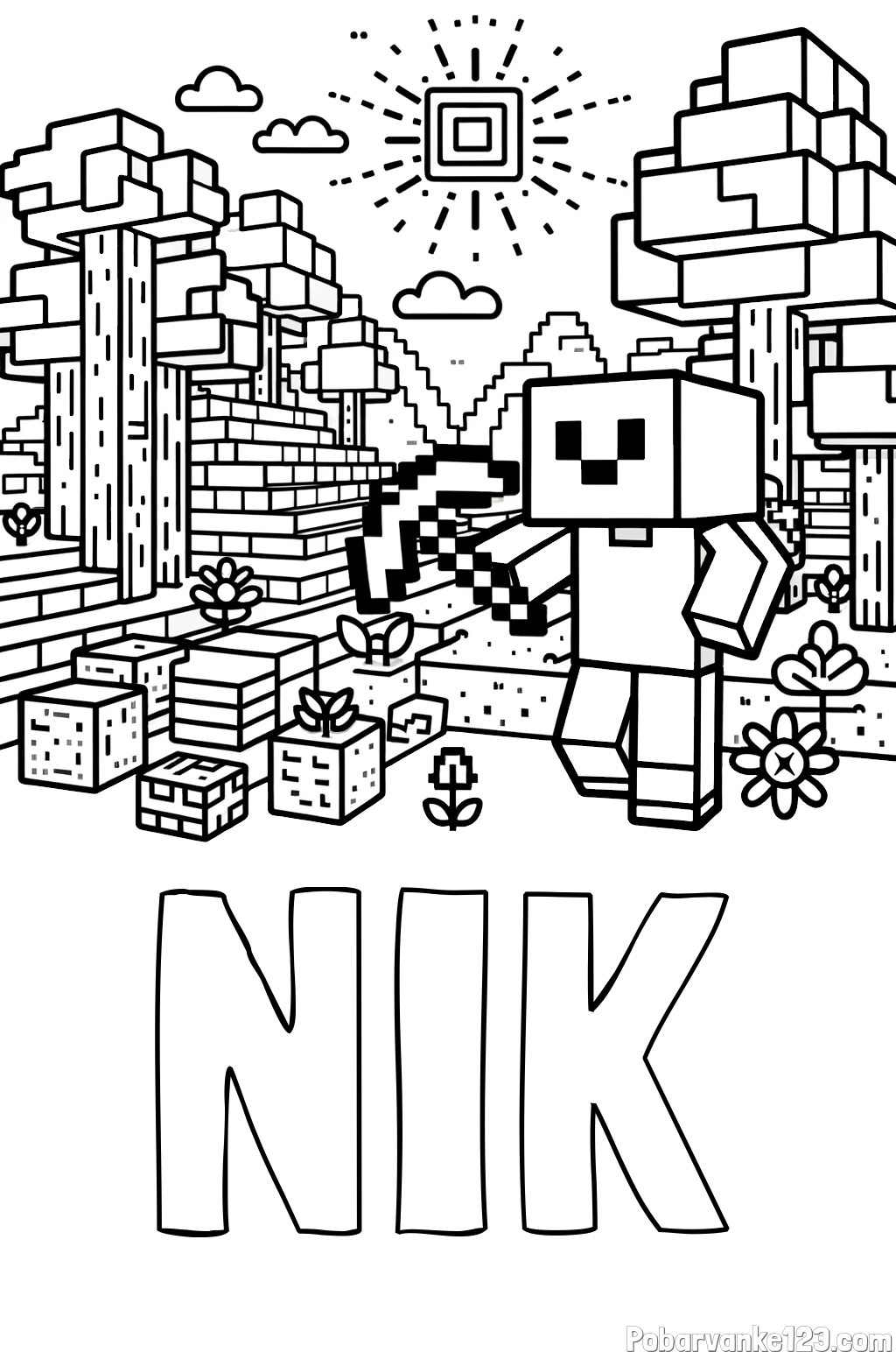 Pobarvanka imena NIK in pobarvanka Minecraft sveta