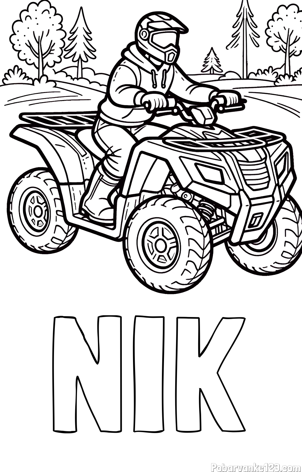 Pobarvanka imena NIK in pobarvanka motorista na štirikolesniku