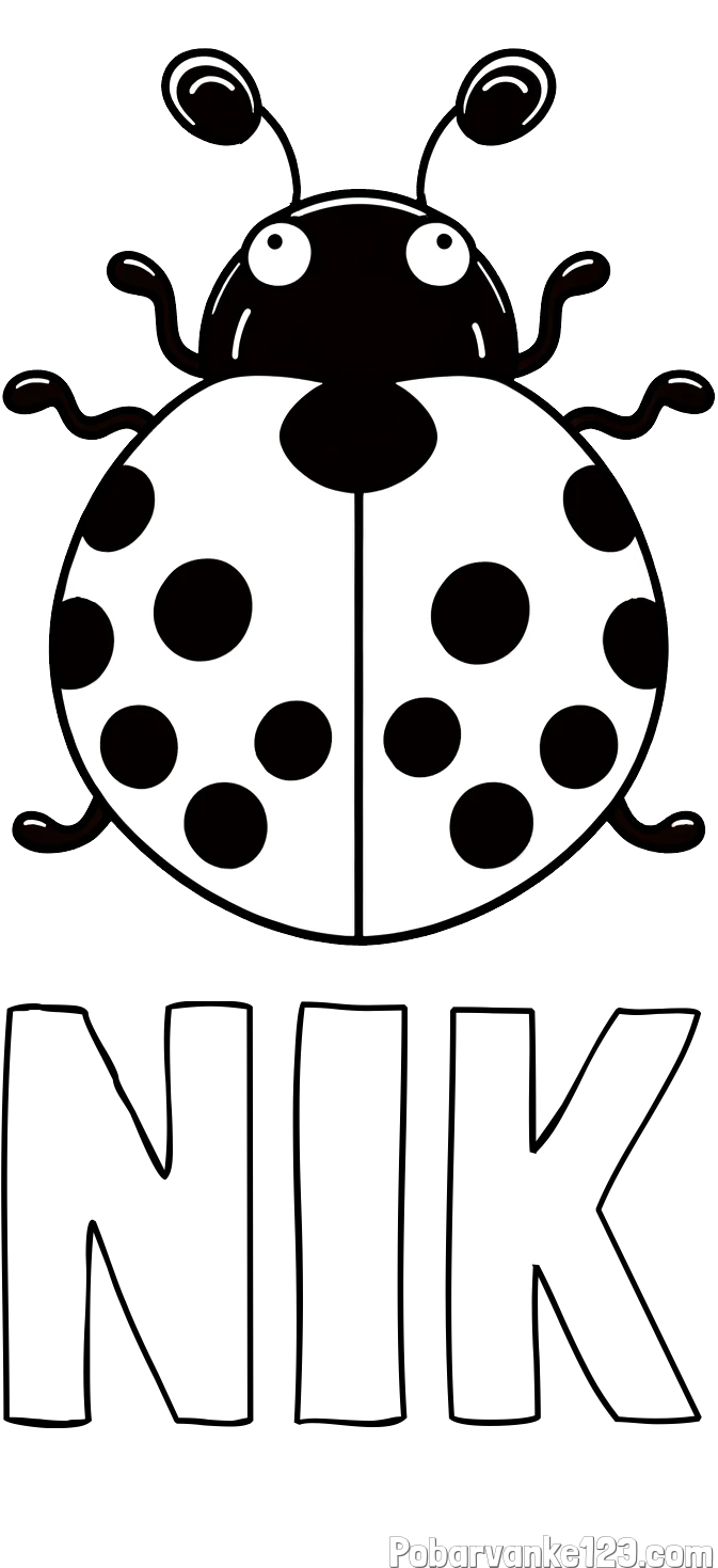 Pobarvanka imena NIK in pobarvanka pikapolonice z velikimi tipalkami
