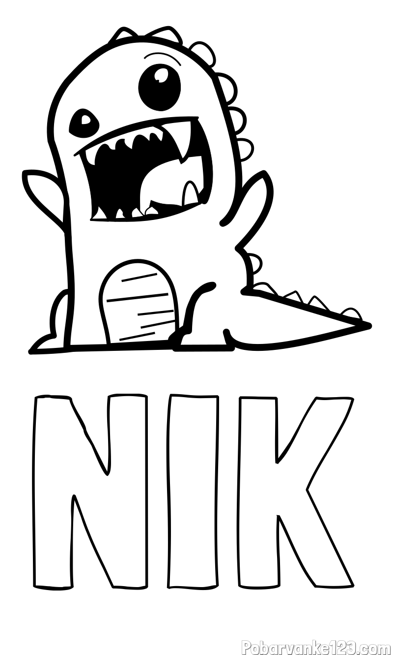 Pobarvanka imena NIK in pobarvanka strašnega dinozavra