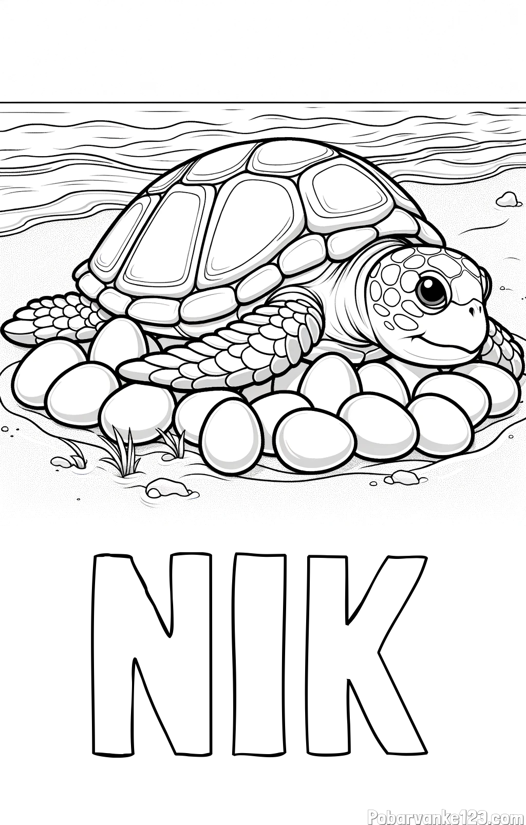Pobarvanka imena NIK in pobarvanka želve na obali